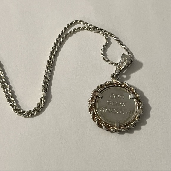 Sterling Silver God Bless America Flag Coin Pendant - Picture 6 of 16